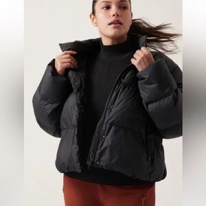 Athleta Summit Down Jacket Full Zip Water Repellant Puffer In Black